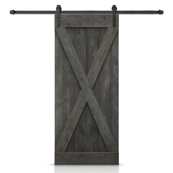 CALHOME 28 in. x 84 in. X  Carbon Gray Stained DIY Wood Interior Sliding Barn Door with Hardware Kit