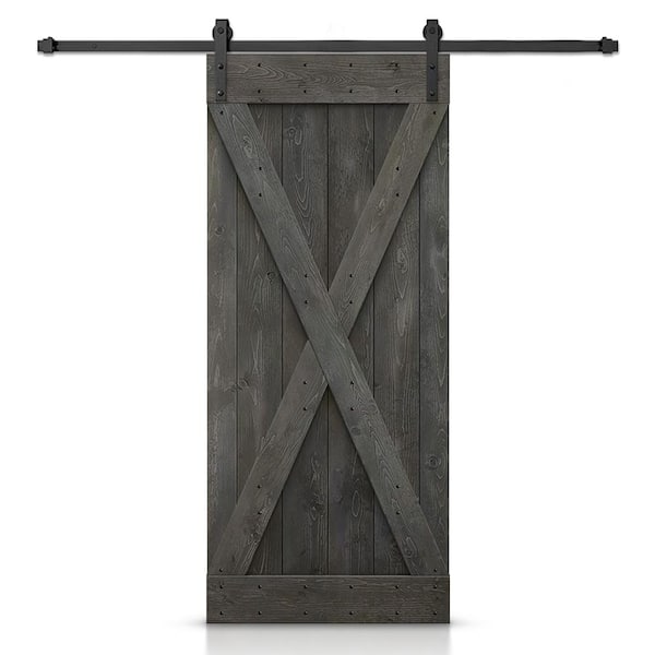 CALHOME 32 in. x 84 in. X Carbon Gray Stained DIY Wood Interior Sliding Barn Door with Hardware Kit