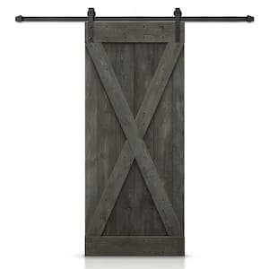 42 in. x 84 in. X-Series Carbon Gray DIY Knotty Pine Wood Interior Sliding Barn Door with Hardware Kit