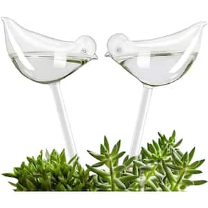 Plant Self Watering Bulbs, Hand Blown Clear Glass Bird Plant Waterer, (2-Pieces)