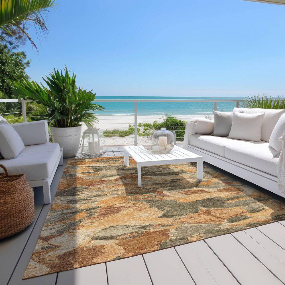 Copper Red Abstract Washable 3' x 5' Synthetic Rug