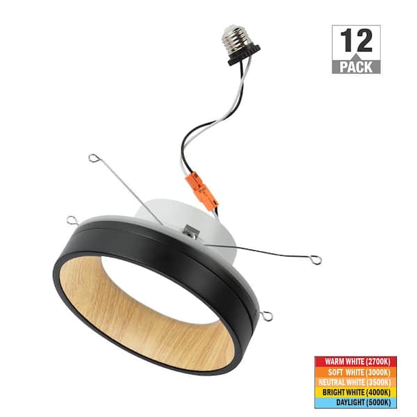 6 in. Retrofit Matte Black White Oak Accent Integrated LED Recessed Light Night Light Feature Adjustable CCT (12-Pack)