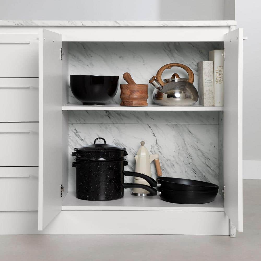Myro Kitchen Island, Faux Black Stone and White - thumbnail 7