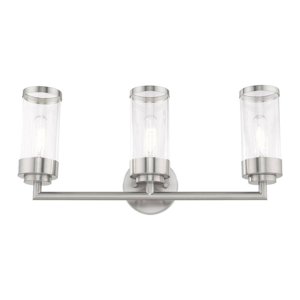 Hillcrest Brushed Nickel 3-Light Bath Vanity with Clear Glass