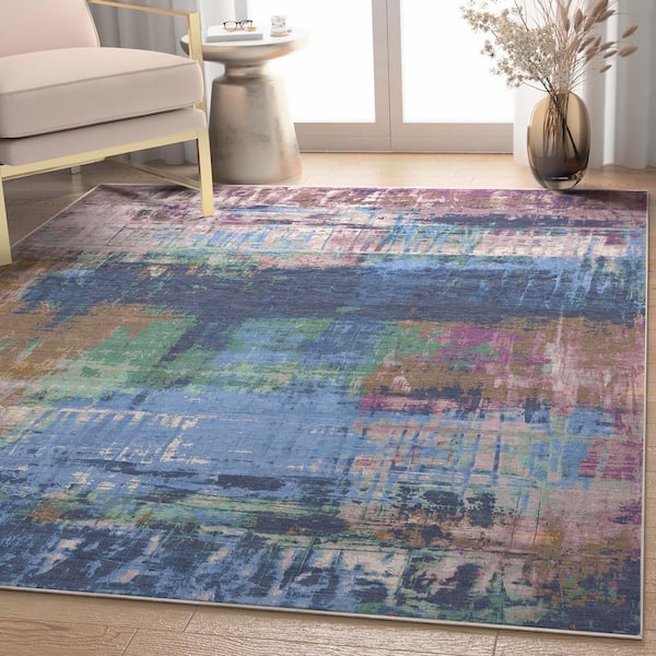 Multi 5 ft. 3 in. x 7 ft. 3 in. Flat-Weave Abstract Mandala Boho Vintage Paintsplash Area Rug