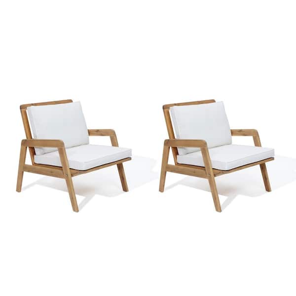 LuxenHome Brown Outdoor Wood Armchairs Set of 2 with Cushions
