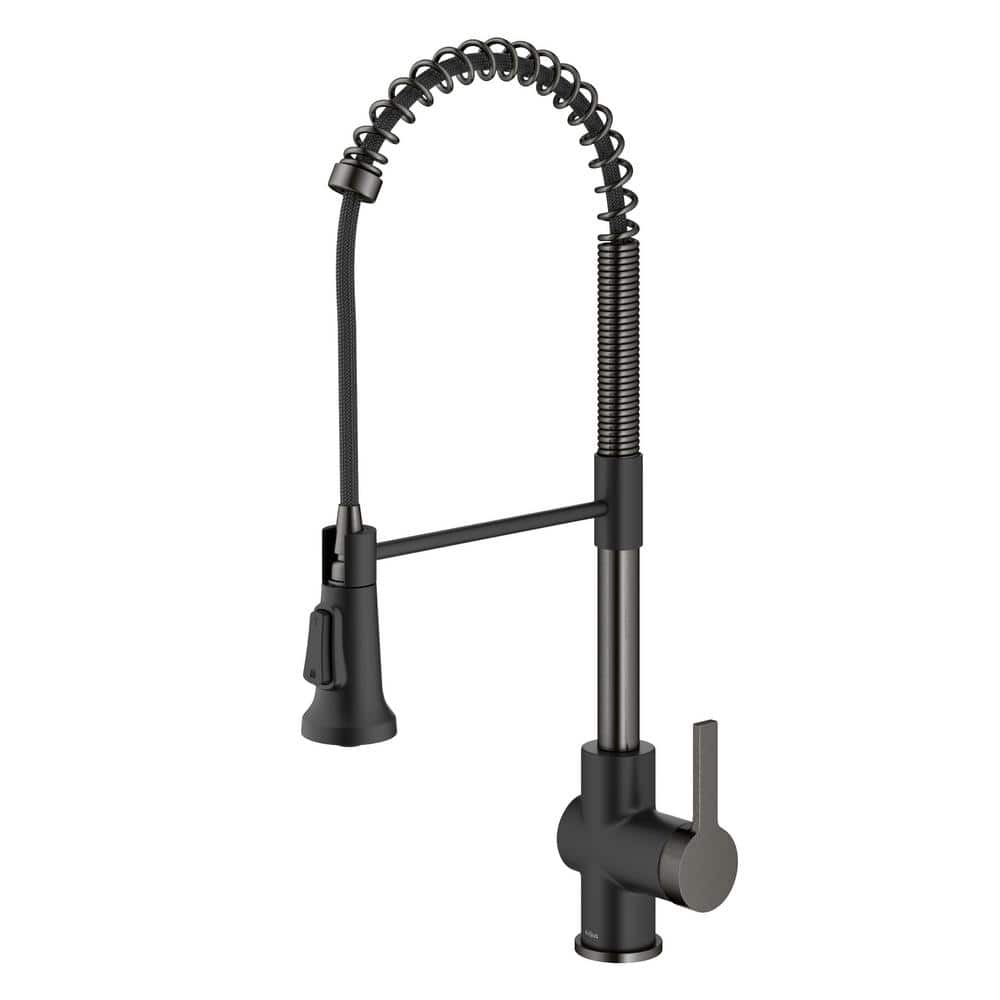 KRAUS Britt Commercial Style Pull-Down Single Handle Kitchen Faucet in Matte Black/Spot Free Black Stainless Steel -  KPF-1691MBSFSB