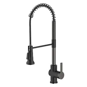 Britt Commercial Style Pull-Down Single Handle Kitchen Faucet in Matte Black/Spot Free Black Stainless Steel