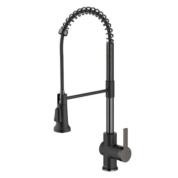KRAUS Britt Commercial Style Pull-Down Single Handle Kitchen Faucet in Matte Black/Spot Free Black Stainless Steel