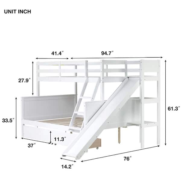 Harper & Bright Designs White Twin over Full Bunk Bed with Two