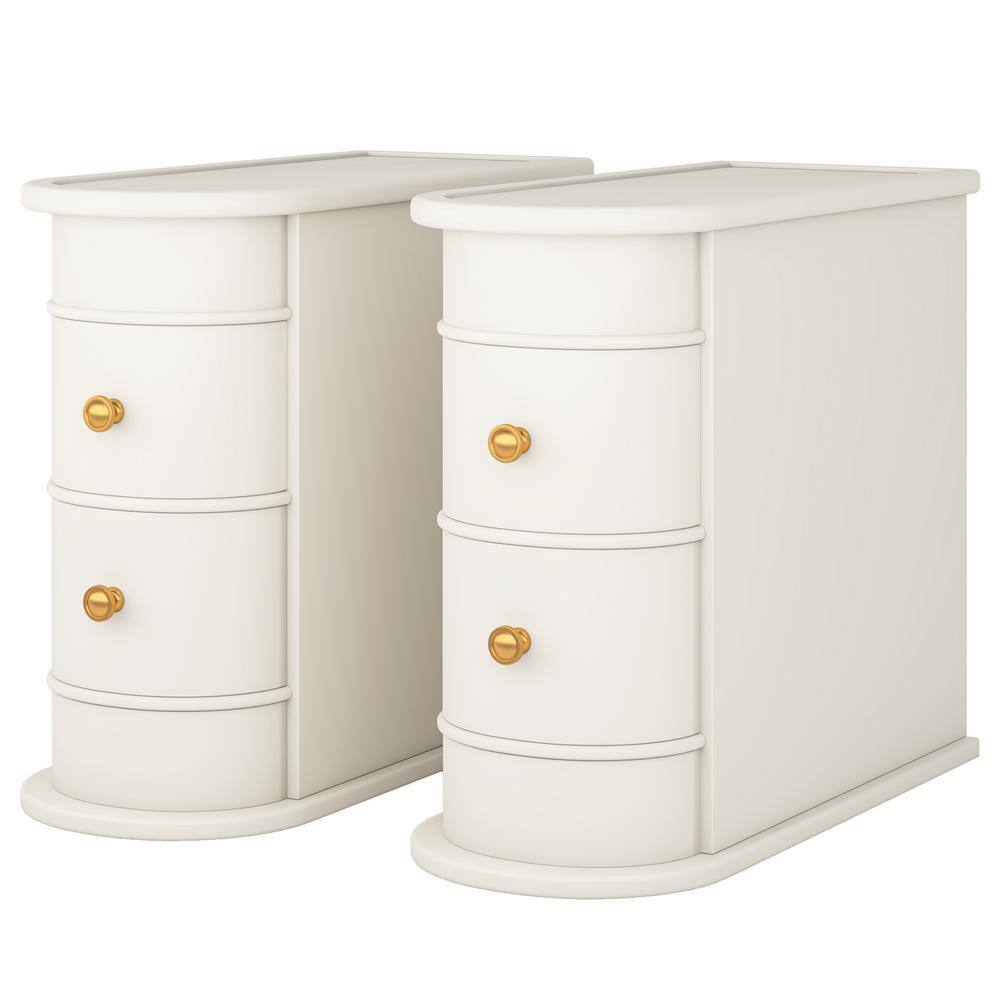 Kerlin 23.6 in. White Rectangular Wood End Table 2-Drawer Narrow Side Table, No Assembly Required, Finished Back