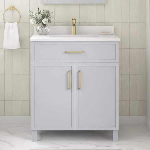 Home Decorators Collection Bilston 30 in. W x 19 in. D x 34 in. H Single Sink Bath Vanity in Dove Gray with White Engineered Stone Top