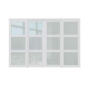 120 in. x 80 in. 3 Lites Frosted Glass MDF Closet Sliding Door with Hardware Kit