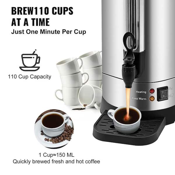 SKYSHALO Commercial Coffee Urn 110 Cups Stainless Steel Large Coffee Dispenser 1500W 110V Electric Coffee Maker Urn