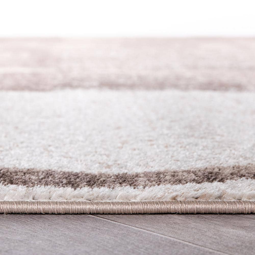 Cream and Gray Abstract Round Synthetic Area Rug