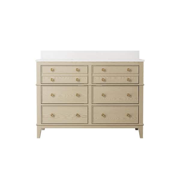 Megan 48 in. Single Sink Freestanding Solid OAK Bath Vanity with Carrera White Quartz Top, Soft-Close Dovetail Drawers