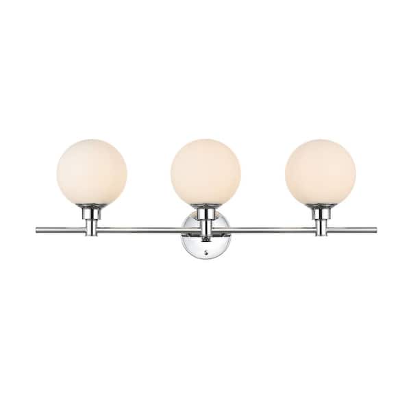 Unbranded Simply Living 28 in. 3-Light Modern Chrome Vanity Light with Frosted White Round Shade