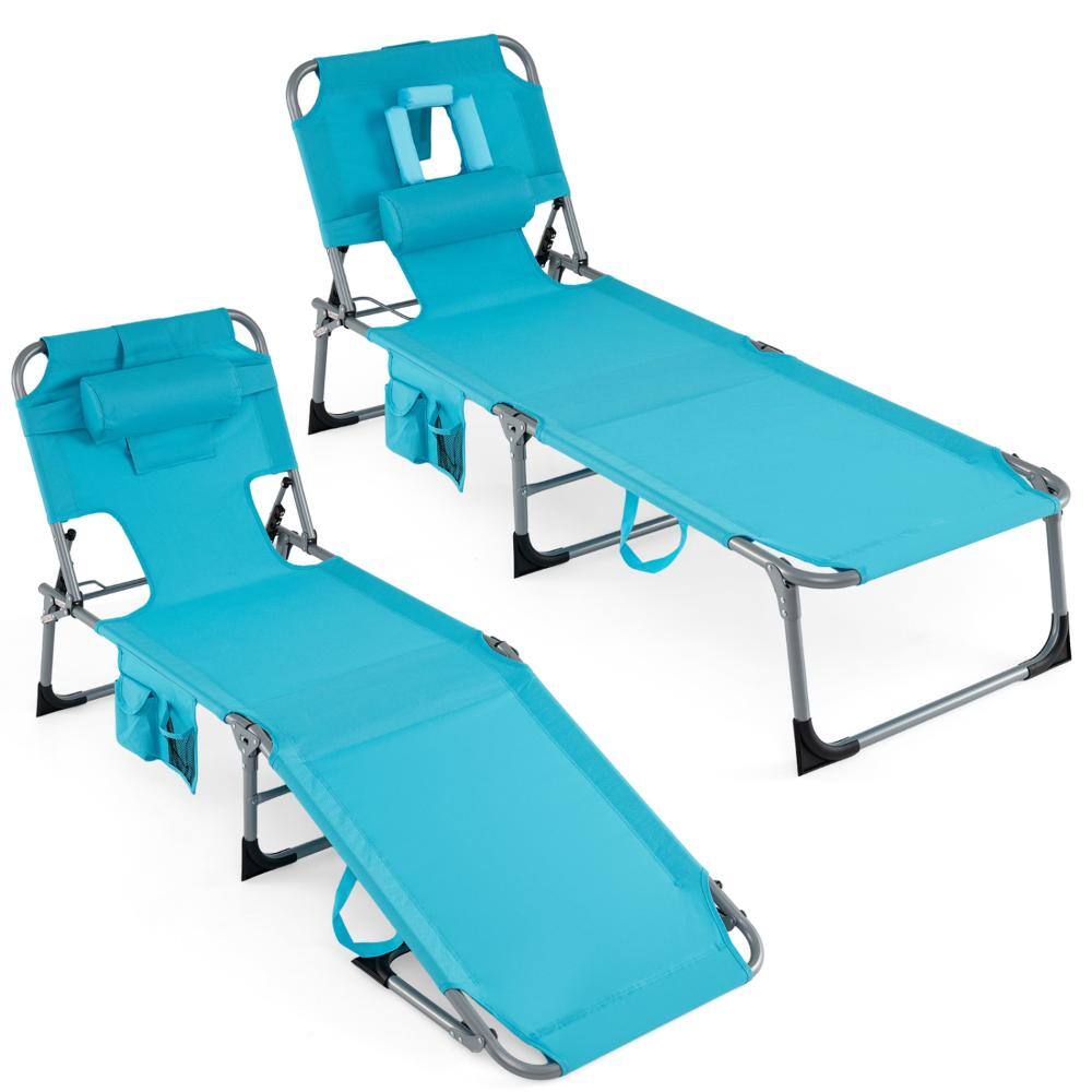 Set of 2 Oxford Fabric Tanning Chairs with Face Hole, 4-Position Backrests and 330 lb. Capacity, Turquoise price history on PriceWatchPro