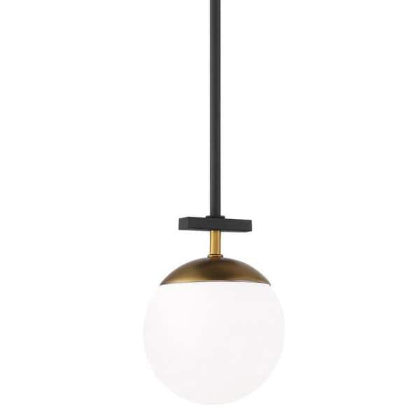 Weathered Black and Autumn Gold Mini Pendant with Etched Opal Glass Globe