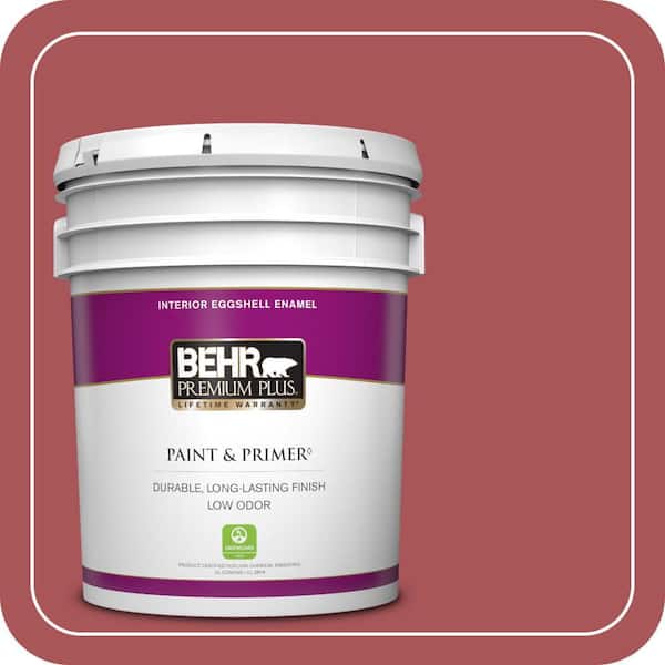 BEHR PREMIUM PLUS 5 gal. #M150-6 Lingonberry Punch Eggshell Enamel Low Odor Interior Paint & Primer