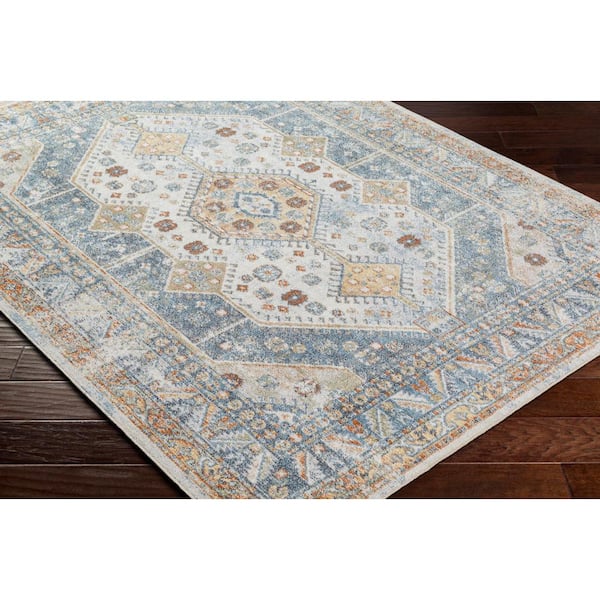 Lillian Sky Blue/Beige 3 ft. x 7 ft. Machine-Washable Medallion Indoor Runner Area Rug