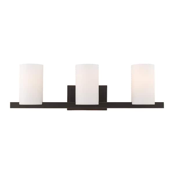 Livex Lighting Delray 26 in. 3-Light Olde Bronze Vanity Light with Satin Opal White Glass
