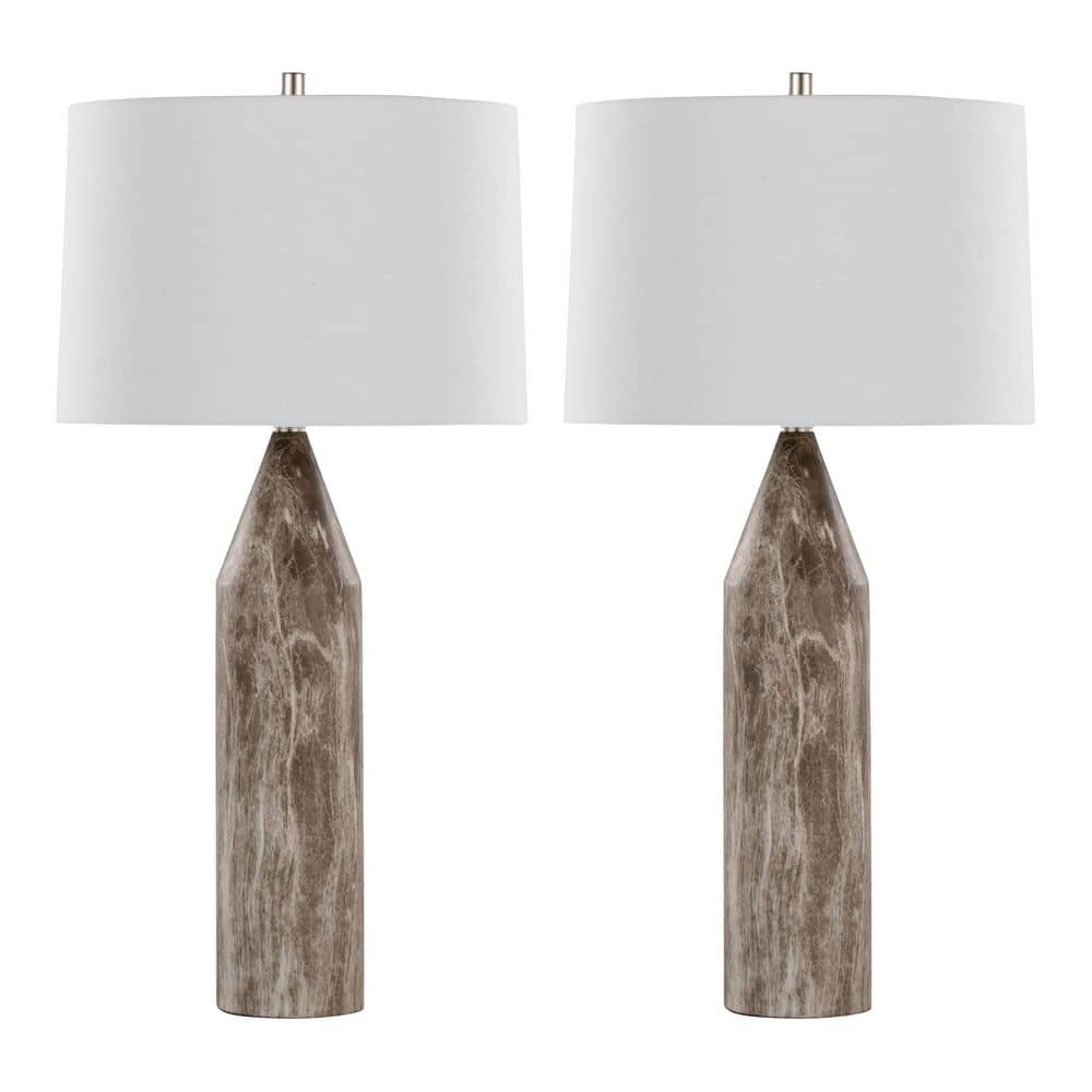 Point 29.75 in. Brown Marble Metal and White Linen Shade Table Lamp (Set of 2) price history on PriceWatchPro