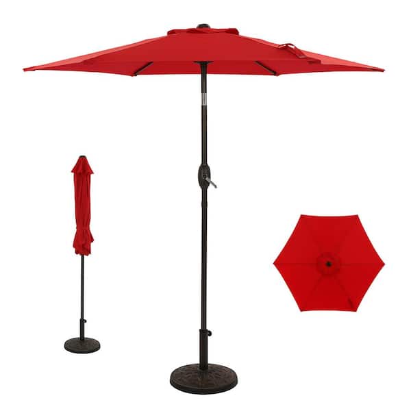 BANSA ROSE 7.5 ft. Outdoor Steel Patio Market Umbrellas with Push Button Tilt and Crank, 6 Ribs in Red, Base Not Included
