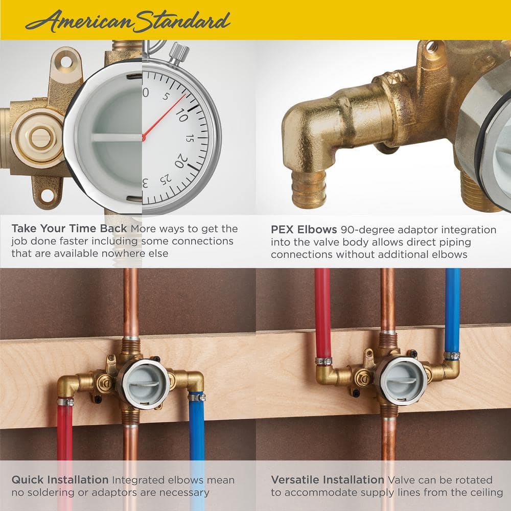 Compact Brass Shower Rough-In Valve with PEX Elbows