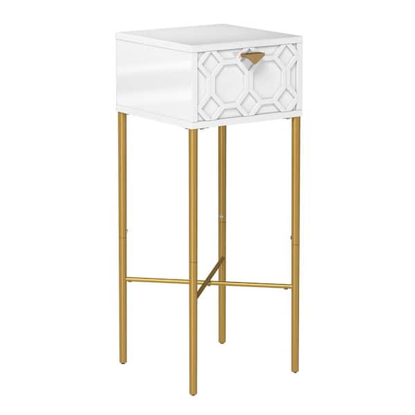Boyel Living 11.7 in. Square White Wood End Table with Metal Stand
