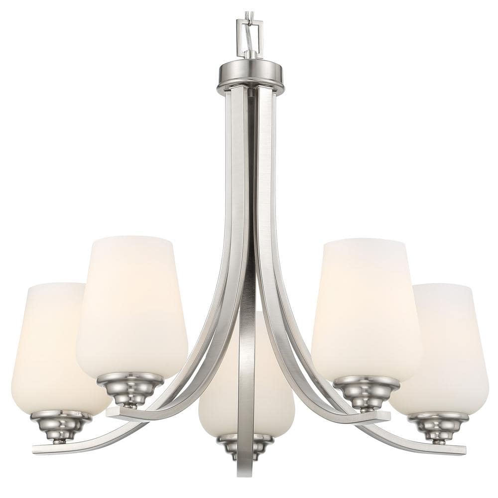 Elegant Mini 5-Light Chandelier in Brushed Nickel with Etched Opal Glass