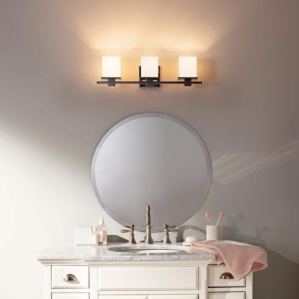 Tully 24" Chrome Vanity Light with White Glass Shades