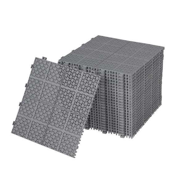LIVIZA 1 ft. x 1 ft. Anti-Slip Plastic Deck Tile in Gray (24-Piece), Rosette Pattern