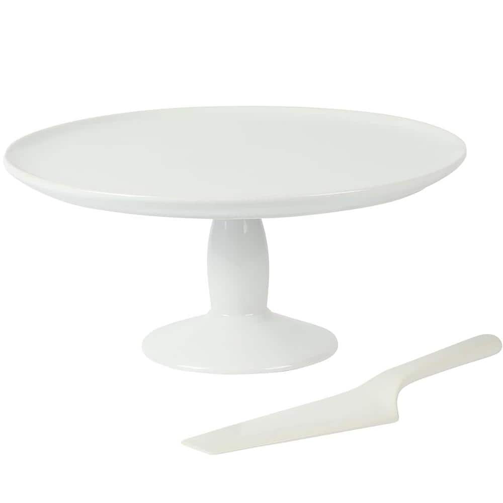 White Ceramic 12" Cake Stand with Server