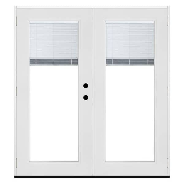 72 in. x 80 in. White Left-Hand Inswing Premium Fiberglass LOE Blinds Glass Hinged Patio Door