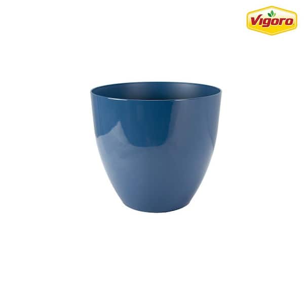 Vigoro 13 in. Cersei Medium Lake Blue Resin Planter (13 in. D x 11.7 in. H)