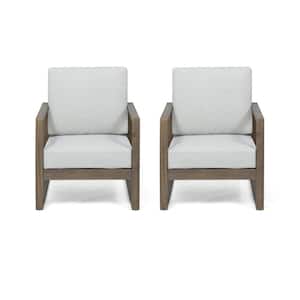 Belgian Grey Removable Cushions Wood Outdoor Lounge Chair with Light Grey Cushions (2-Pack)