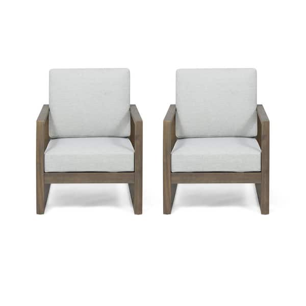 Belgian Grey Removable Cushions Wood Outdoor Patio Lounge Chair with Light Grey Cushions (2-Pack)