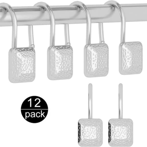 cadeninc Silver Square Zinc Alloy Shower Curtain Hook (Set of 12）