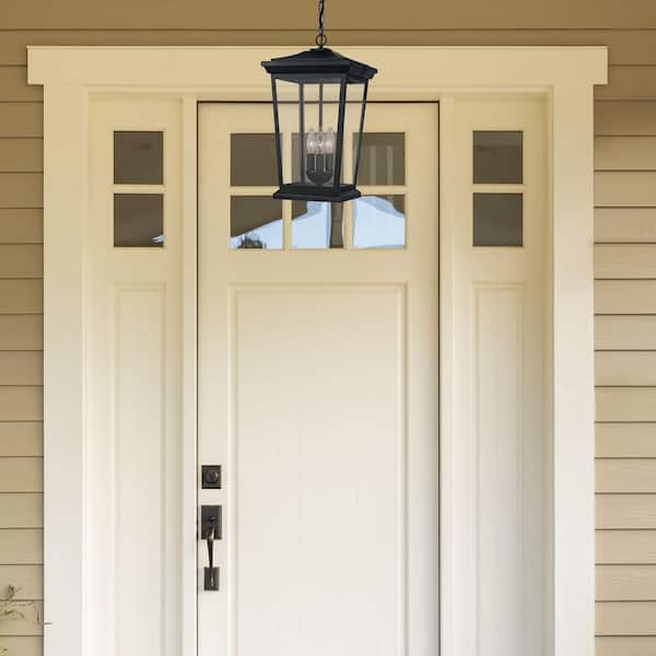 Turlock 3-Light Black Hanging Outdoor Pendant Light Fixture with Clear Glass