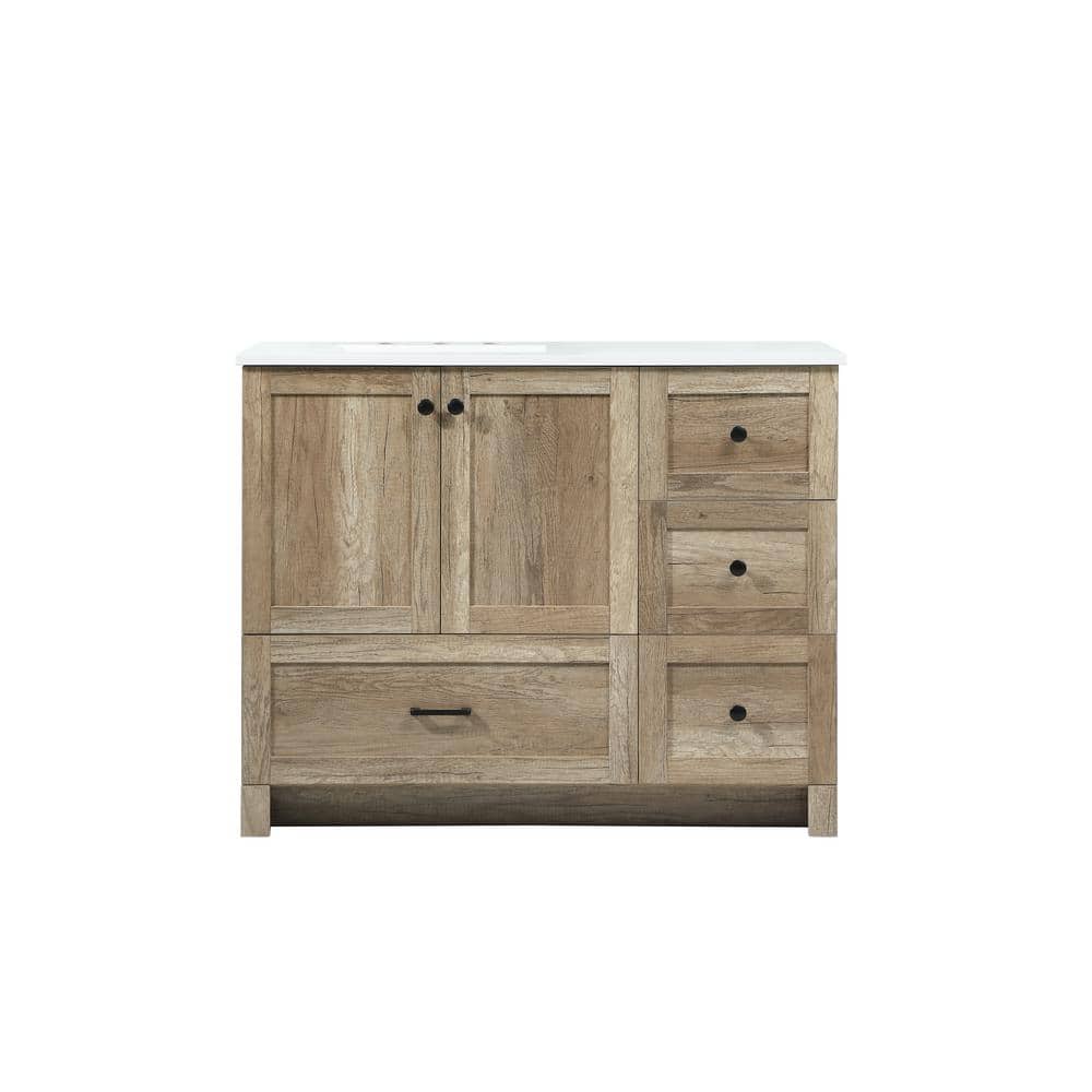 Simply Living 42 in. Single Bathroom Vanity in Natural Oak with Quartz Vani
