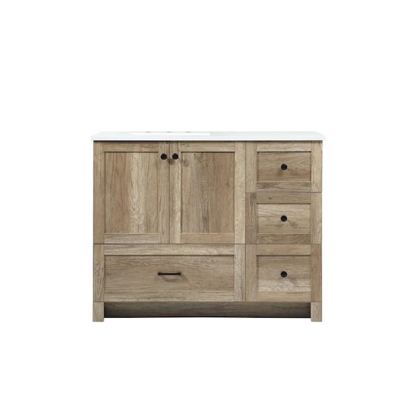 Unbranded Simply Living 42 in. Single Bathroom Vanity in Natural Oak with Quartz Vanity Top in Ivory White