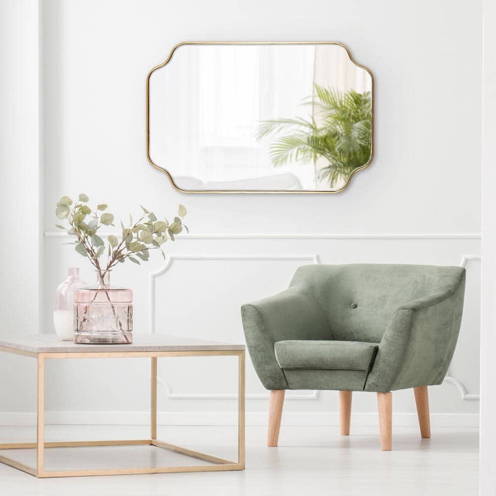 Gold Scalloped Rectangular Wood Wall Mirror 24" x 36"