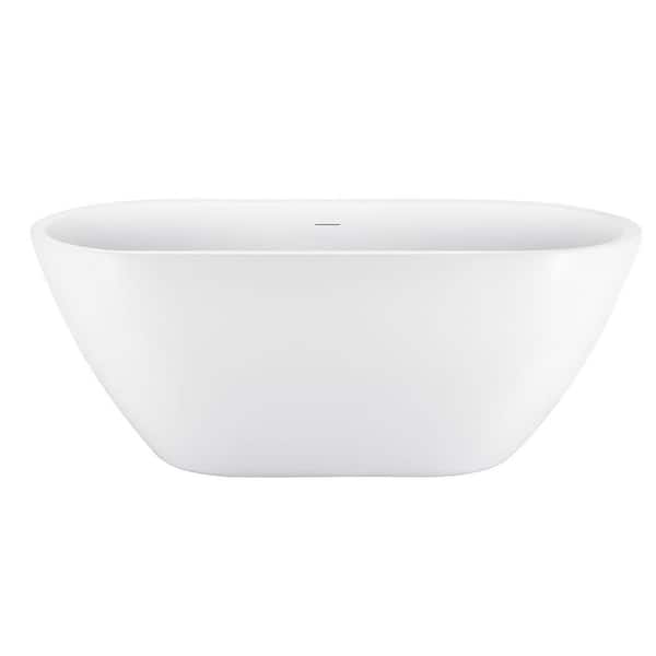 Aoibox 65 in. L 100% Acrylic Oval FlatBottom Freestanding Modern Soaking Bathtub Self-Leveling Legs and Flexible Drain in White