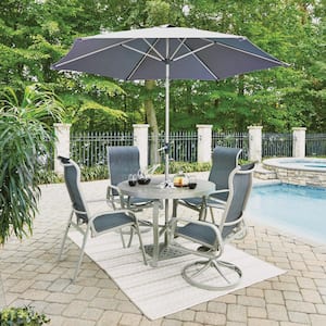 Captiva Charcoal Gray 7-Piece Cast Aluminium Round Outdoor Dining Set with Umbrella