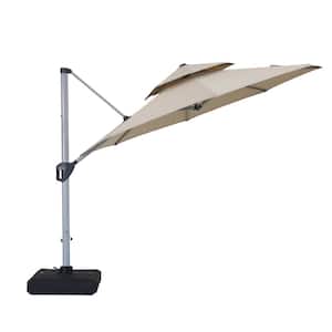 10 ft. Octagon Aluminum Cantilever Patio Umbrella 360-Degree Rotation, Dual Top, Steel Ribs with Cover and Base in Beige