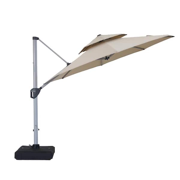 Mondawe 10 ft. Octagon Aluminum Cantilever Patio Umbrella 360-Degree Rotation, Dual Top, Steel Ribs with Cover and Base in Beige