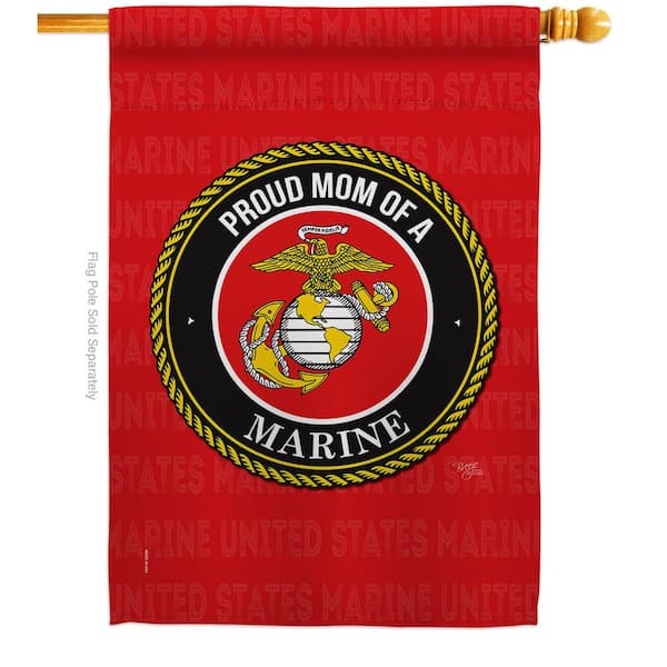 Breeze Decor 28 in. x 40 in. Proud Mom Marines House Flag Double-Sided Armed Forces Decorative Vertical Flags
