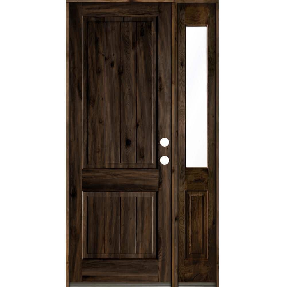 56 in. x 96 in. Rustic Knotty Alder Square Top Left-Hand/Inswing Glass Black Stain Wood Prehung Front Door with RHSL price history on PriceWatchPro