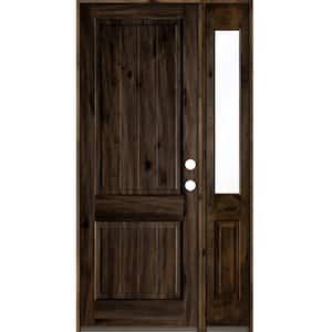 56 in. x 96 in. Rustic Knotty Alder Square Top Left-Hand/Inswing Glass Black Stain Wood Prehung Front Door with RHSL